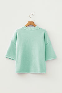 Lavendula 3/4 Sleeve Boxy Knit Button Down Sweater Cardigan