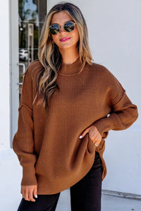 Red Dahlia Long Sleeve Ribbed Knit Stand Neck Regular Fit Sweater Dear-Lover Dropshipping