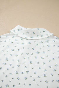 White Floral Print Half Zip Top Matching Short Set