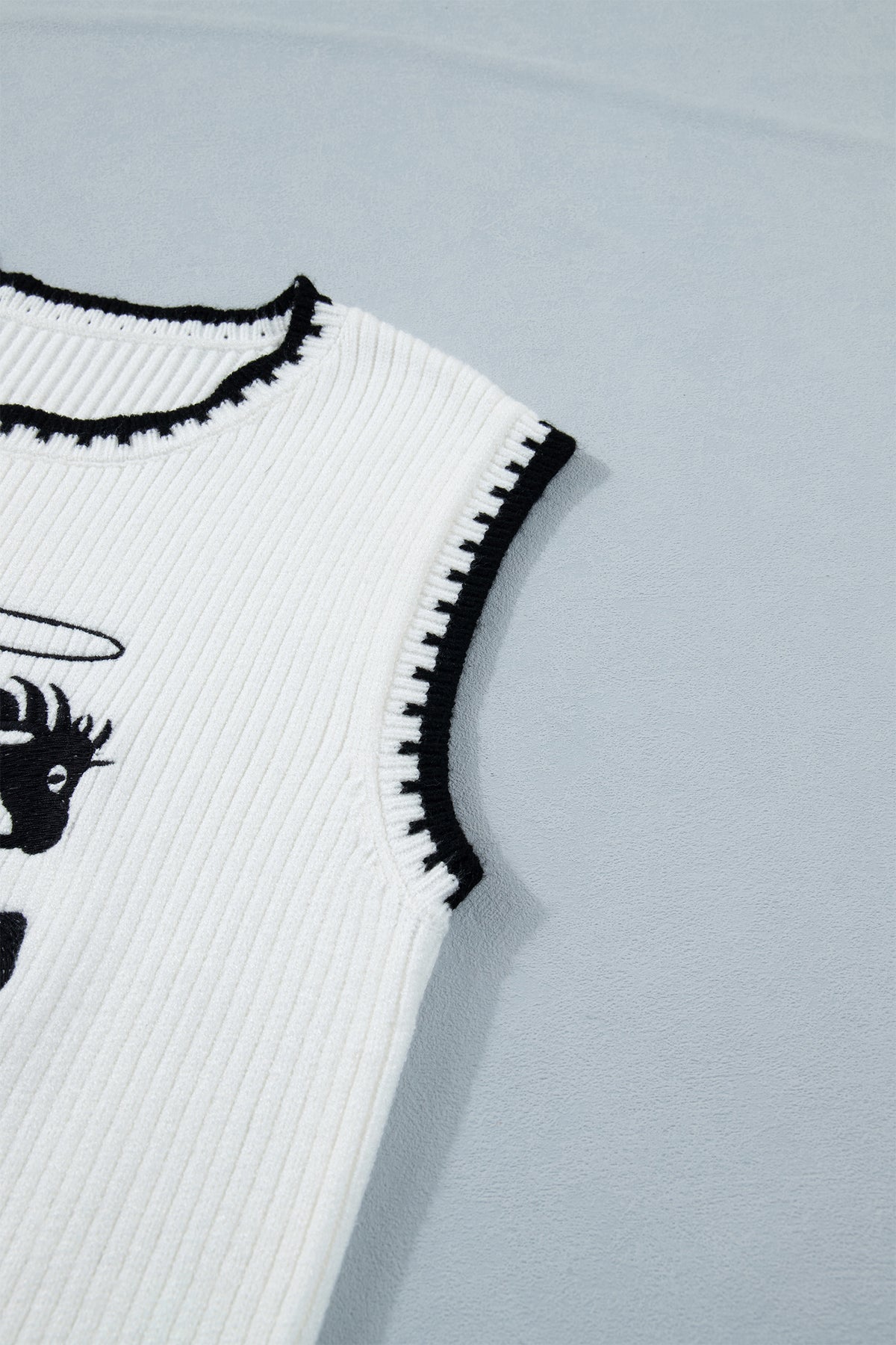 White Contrast Trim Round Neck Rodeo Cowboy Sweater Vest Dear-Lover Dropshipping