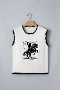 White Contrast Trim Round Neck Rodeo Cowboy Sweater Vest Dear-Lover Dropshipping