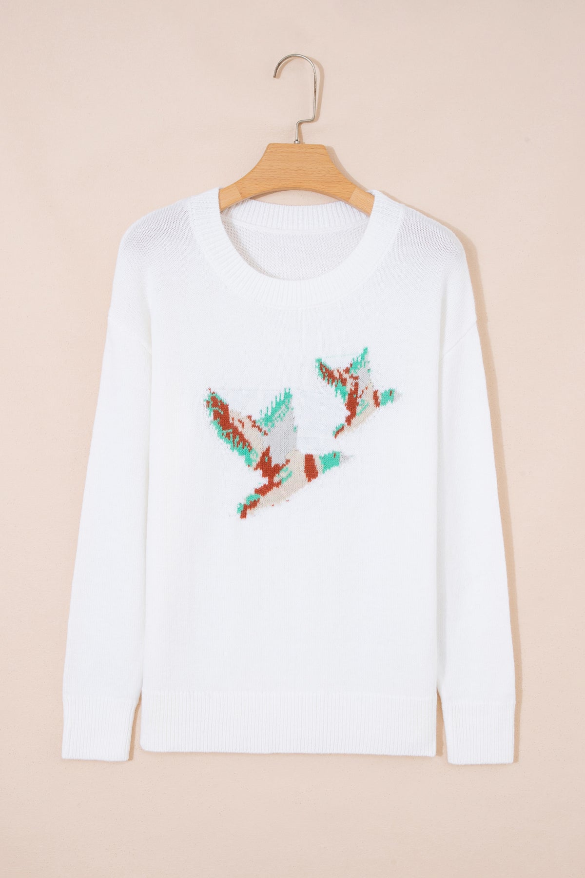 White Drop Shoulder Round Neck Long Sleeve Pullover Sweater Dear-Lover Dropshipping