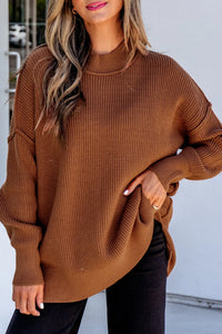 Red Dahlia Long Sleeve Ribbed Knit Stand Neck Regular Fit Sweater Dear-Lover Dropshipping