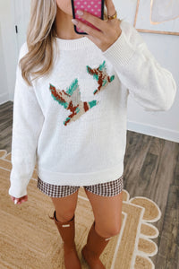 White Drop Shoulder Round Neck Long Sleeve Pullover Sweater Dear-Lover Dropshipping