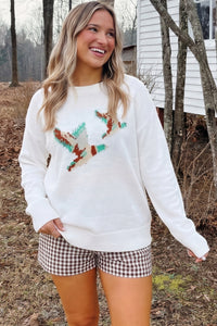 White Drop Shoulder Round Neck Long Sleeve Pullover Sweater Dear-Lover Dropshipping