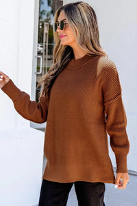 Red Dahlia Long Sleeve Ribbed Knit Stand Neck Regular Fit Sweater Dear-Lover Dropshipping