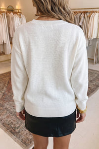 White Drop Shoulder Round Neck Long Sleeve Pullover Sweater Dear-Lover Dropshipping