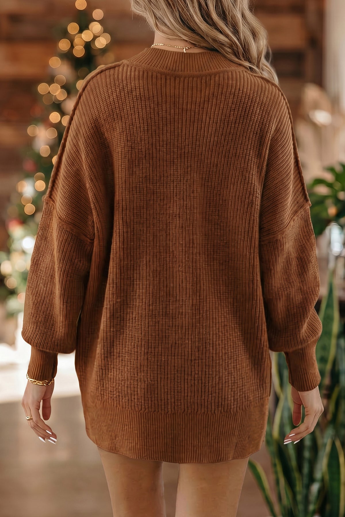Red Dahlia Long Sleeve Ribbed Knit Stand Neck Regular Fit Sweater