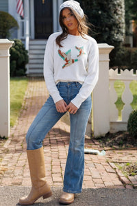 White Drop Shoulder Round Neck Long Sleeve Pullover Sweater Dear-Lover Dropshipping