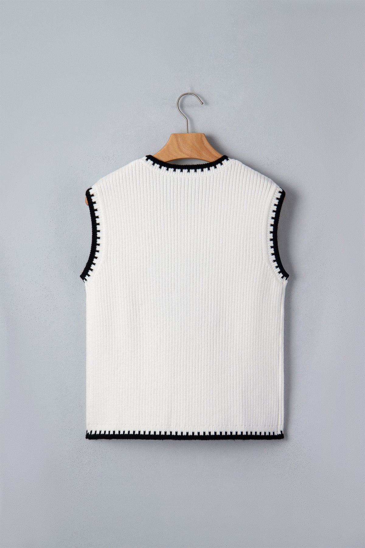 White Contrast Trim Round Neck Rodeo Cowboy Sweater Vest Dear-Lover Dropshipping