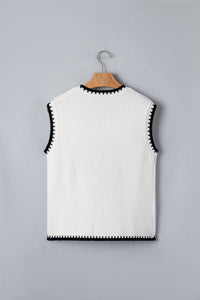 White Contrast Trim Round Neck Rodeo Cowboy Sweater Vest Dear-Lover Dropshipping