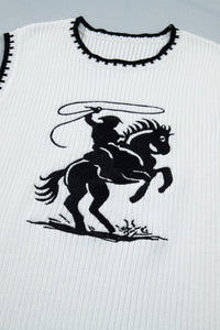 White Contrast Trim Round Neck Rodeo Cowboy Sweater Vest Dear-Lover Dropshipping