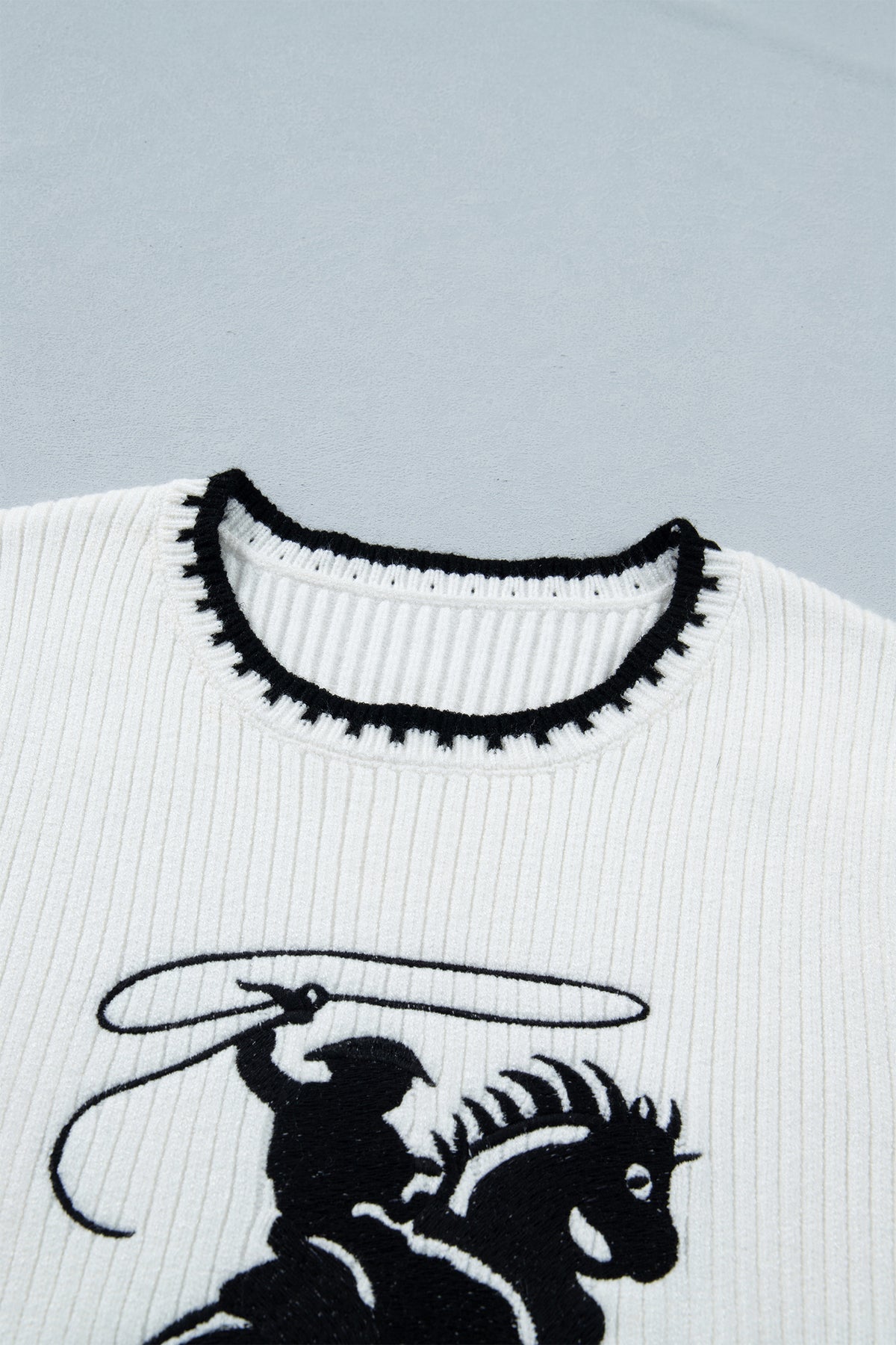 White Contrast Trim Round Neck Rodeo Cowboy Sweater Vest Dear-Lover Dropshipping