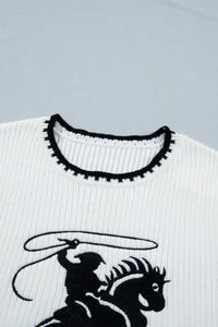 White Contrast Trim Round Neck Rodeo Cowboy Sweater Vest Dear-Lover Dropshipping