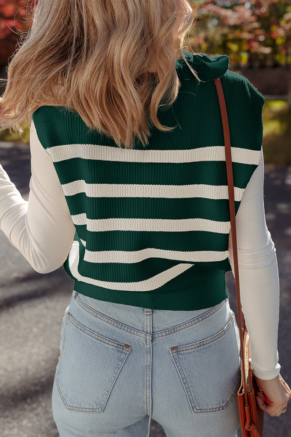Light Blue Ribbed Half Zip Collared Sweater Vest
