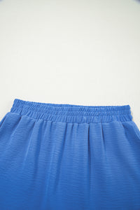 Sky Blue Solid Color Elastic Waist Casual Skort