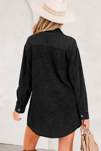 Beau Blue Chest Pocket Raw Hem Denim Loose Shirt Dress
