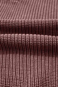 Dark Brown Mineral Washed Knit Button Polo Collar Loose Sweater
