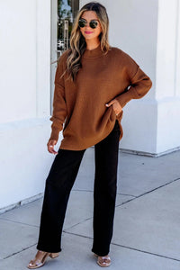 Red Dahlia Long Sleeve Ribbed Knit Stand Neck Regular Fit Sweater Dear-Lover Dropshipping