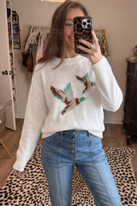 White Drop Shoulder Round Neck Long Sleeve Pullover Sweater Dear-Lover Dropshipping